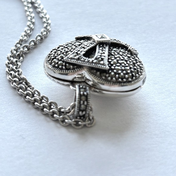 Judith Jack‎ Sterling Silver Necklace Puffy Heart Locket Marcasite Pendant New - Picture 4 of 12
